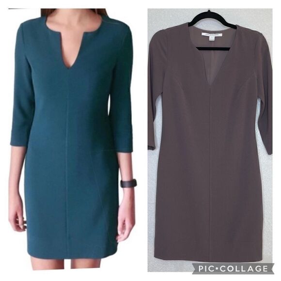 Diane Von Furstenberg Aurora 3/4 Sleeve Slate Purple Sheath Dress 2 - Picture 1 of 7